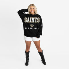 New Orleans Saints Gameday Couture Women's Oversized Level Up Black Label Premium Fleece Sweatshirt Black