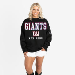 New York Giants Gameday Couture Women's Oversized Level Up Black Label Premium Fleece Sweatshirt Black