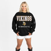 Minnesota Vikings Gameday Couture Women's Oversized Level Up Black Label Premium Fleece Sweatshirt Black