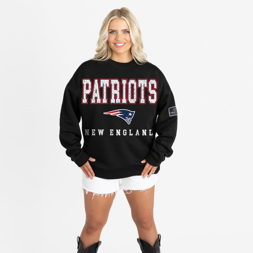 New England Patriots Gameday Couture Women's Oversized Level Up Black Label Premium Fleece Sweatshirt Black