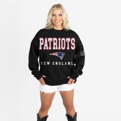 New England Patriots Gameday Couture Women's Oversized Level Up Black Label Premium Fleece Sweatshirt Black