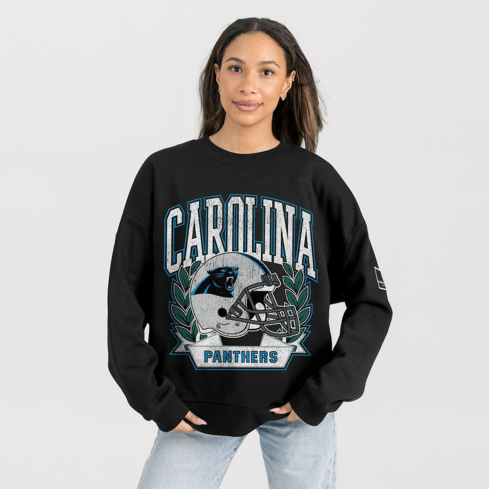 Carolina Panthers Gameday Couture Women's Oversized Victory Lane Black Label Premium Fleece Sweatshirt Black