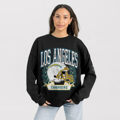 Los Angeles Chargers Gameday Couture Women's Oversized Victory Lane Black Label Premium Fleece Sweatshirt Black