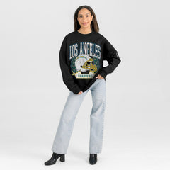 Los Angeles Chargers Gameday Couture Women's Oversized Victory Lane Black Label Premium Fleece Sweatshirt Black