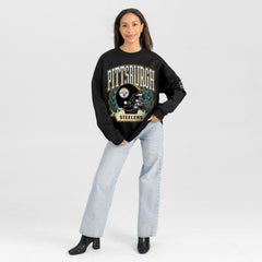 Pittsburgh Steelers Gameday Couture Women's Oversized Victory Lane Black Label Premium Fleece Sweatshirt Black