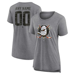 Anaheim Ducks Women's Heritage Custom Tri-Blend T-Shirt - Gray - NHL 203467397