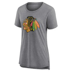 Chicago Blackhawks Women's Heritage Custom Tri-Blend T-Shirt - Gray - NHL 203467407