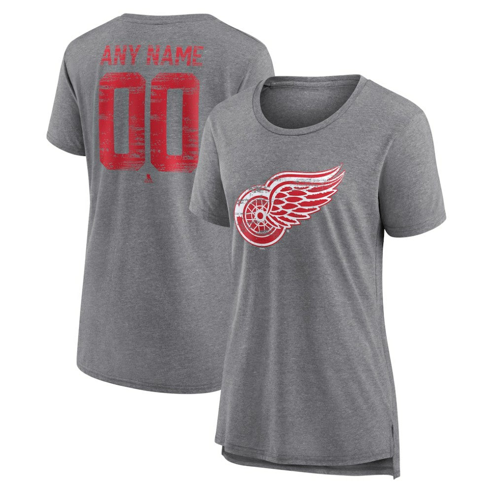 Detroit Red Wings Women's Heritage Custom Tri-Blend T-Shirt - Gray - NHL 203467415