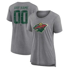 Minnesota Wild Women's Heritage Custom Tri-Blend T-Shirt - Gray - NHL 203467423