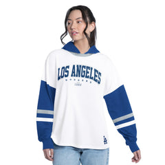 Los Angeles Dodgers G-III 4Her by Carl Banks Women's Key Player Oversized Hooded Long Sleeve T-Shirt - White/Royal - MLB Discount