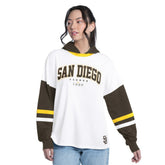 San Diego Padres G-III 4Her by Carl Banks Women's Key Player Oversized Hooded Long Sleeve T-Shirt - White/Brown - MLB Sale