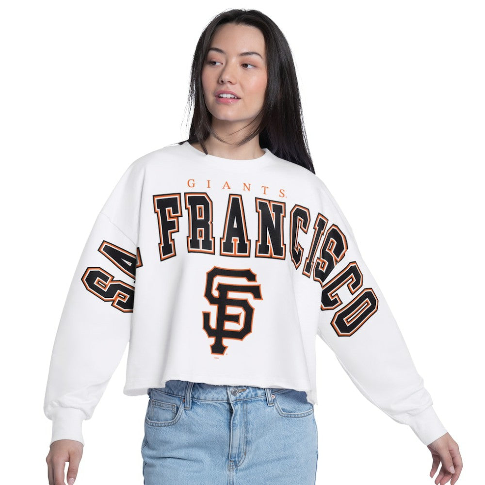 San Francisco Giants G-III 4Her by Carl Banks Women's Bleachers Cropped Pullover Sweatshirt - White - MLB Lifestyle