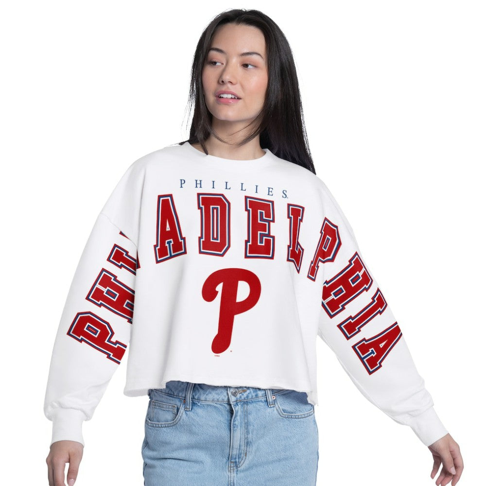 Philadelphia Phillies G-III 4Her by Carl Banks Women's Bleachers Cropped Pullover Sweatshirt - White - MLB on Sale