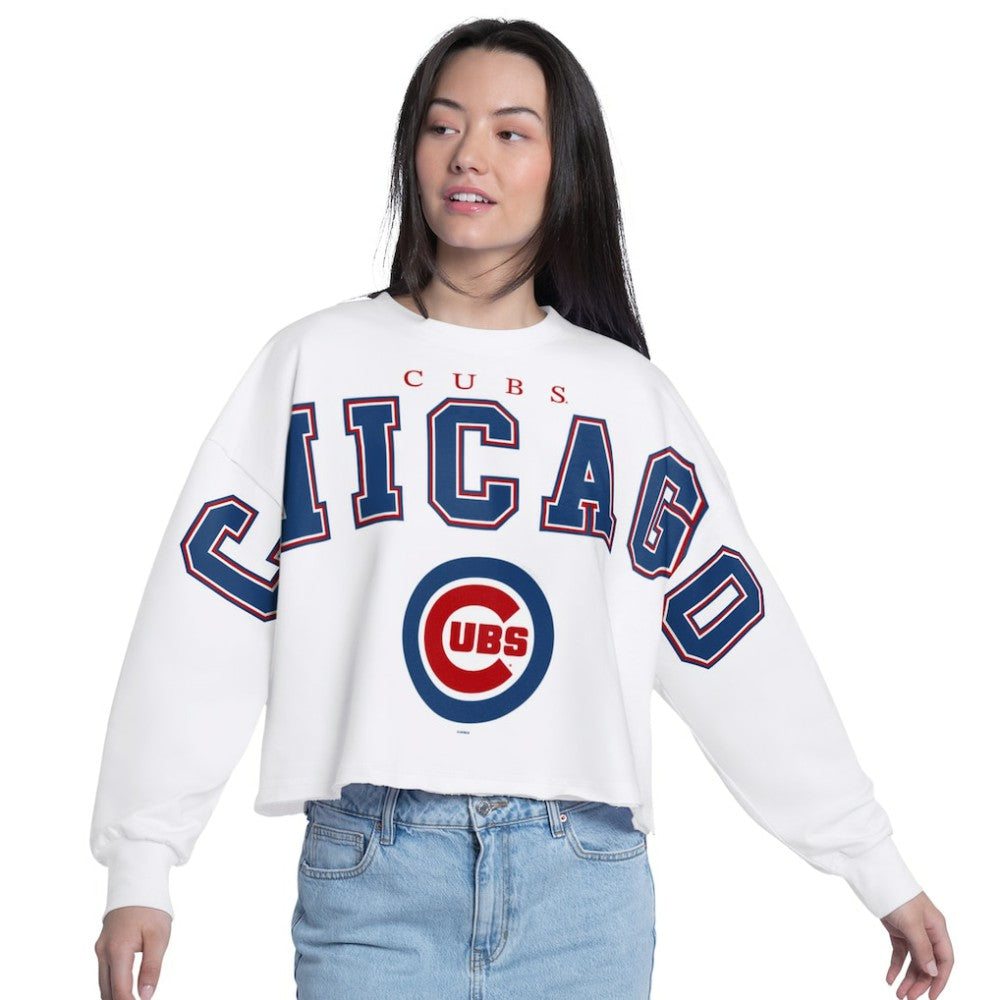 Chicago Cubs G-III 4Her by Carl Banks Women's Bleachers Cropped Pullover Sweatshirt - White - MLB on Sale