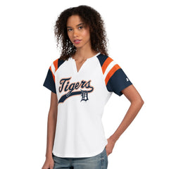 Detroit Tigers Starter Women's Game On Notch Neck T-Shirt - White - MLB Discount
