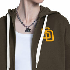 San Diego Padres Starter Women's Wishbone Full-Zip Hoodie - Brown/Heather Gray - MLB Sale