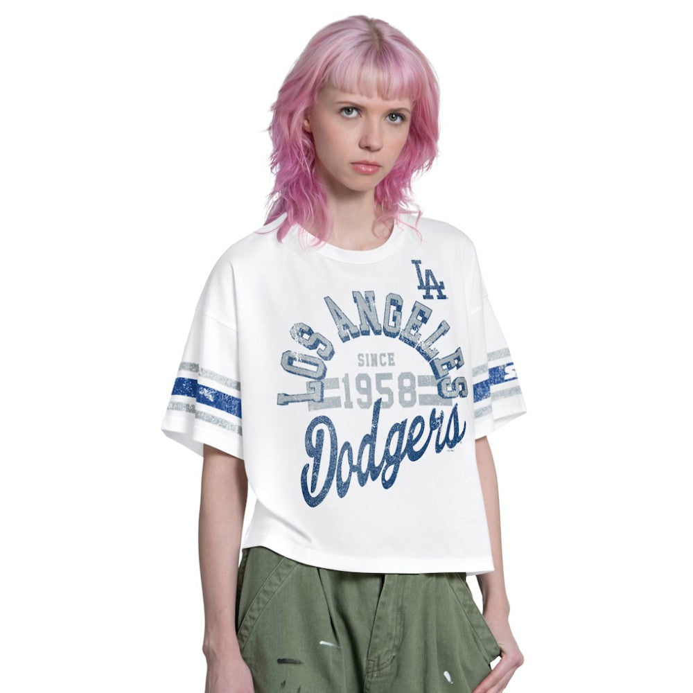 Los Angeles Dodgers Starter Women's Cropped Hurry Up Offense T-Shirt - White - MLB Online