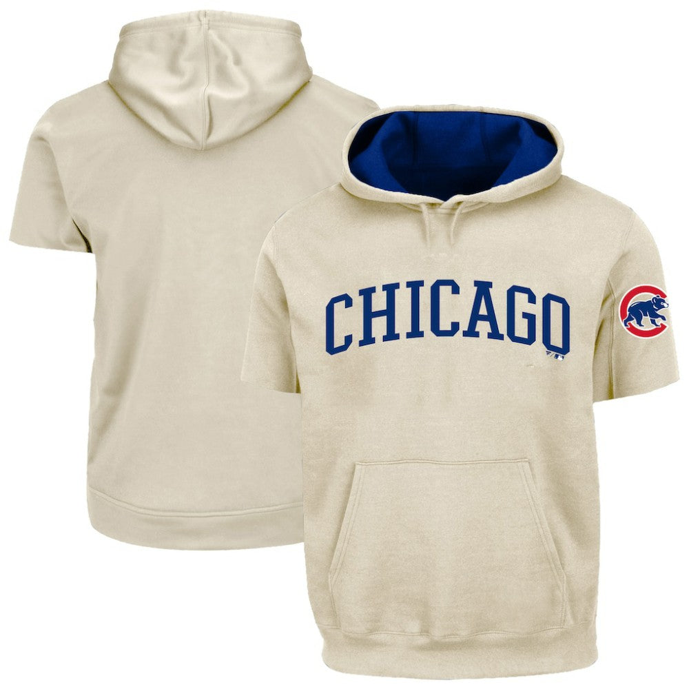Chicago Cubs Profile Big & Tall Contrast Short Sleeve Hoodie - Cream - MLB Sale