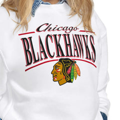 Chicago Blackhawks Starter Women's Arch Stripe Fleece Sweatshirt - White - NHL 203468850