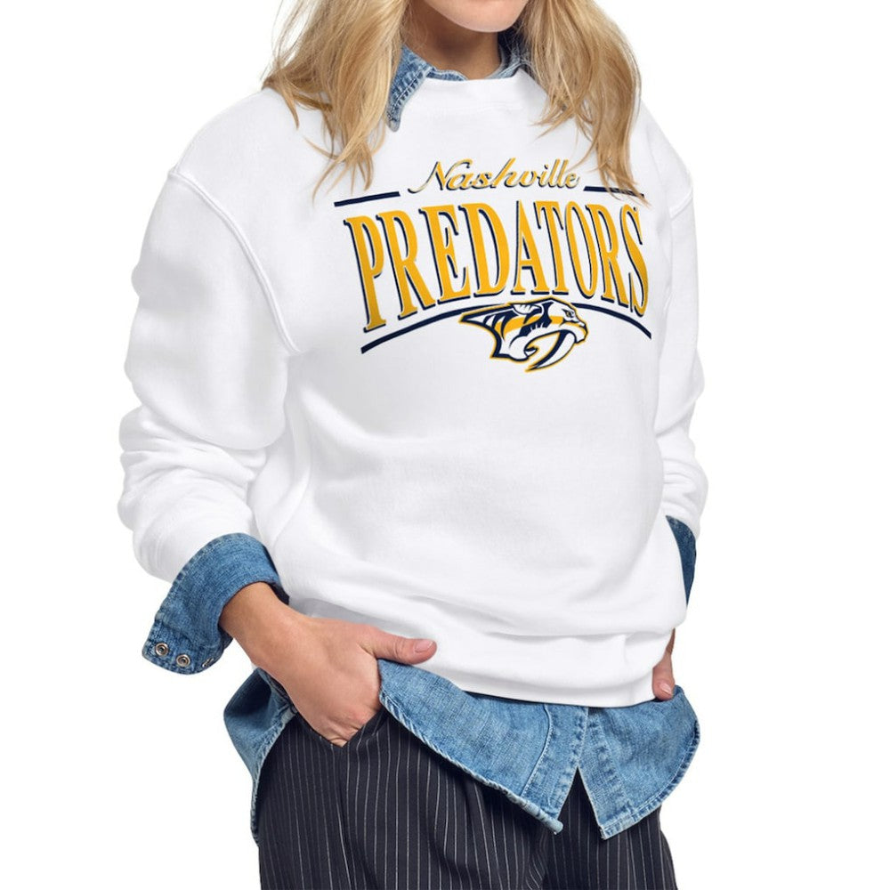Nashville Predators Starter Women's Arch Stripe Fleece Sweatshirt - White - NHL 203468867