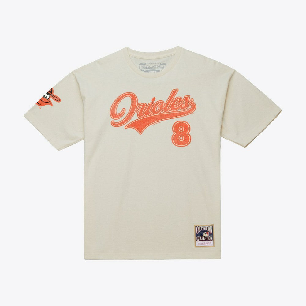 Cal Ripken Jr. Baltimore Orioles Mitchell & Ness Cooperstown Collection Throwback Name & Number T-Shirt - Cream - Mitchell & Ness Discount