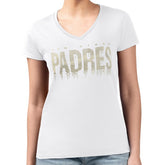 San Diego Padres G-III 4Her by Carl Banks Women's Metallic Drop Lightweight V-Neck T-Shirt - White - MLB Online