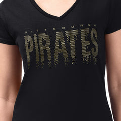 Pittsburgh Pirates G-III 4Her by Carl Banks Women's Metallic Drop Lightweight V-Neck T-Shirt - Black - MLB Discount