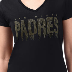 San Diego Padres G-III 4Her by Carl Banks Women's Metallic Drop Lightweight V-Neck T-Shirt - Black - MLB Discount