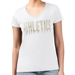 Athletics G-III 4Her by Carl Banks Women's Metallic Drop Lightweight V-Neck T-Shirt - White - MLB Online