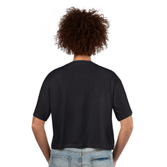 Super Bowl LX G-III 4Her by Carl Banks Women's Play Ball Oversized Rhinestone Cropped T-Shirt Black