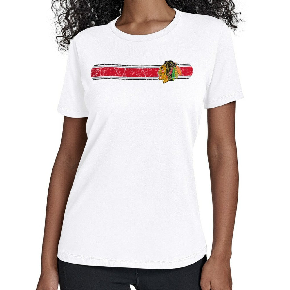 Chicago Blackhawks Starter Women's Team Stripe T-Shirt - White - NHL 203480837