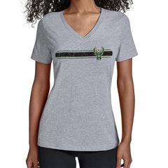 Milwaukee Bucks Starter Women's Team Stripe V-Neck T-Shirt Gray