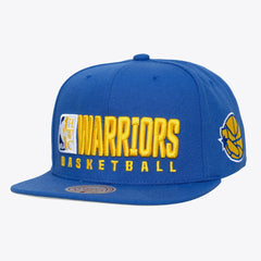 Golden State Warriors Hardwood Classics Old School Stacked Text Snapback Hat for sale Royal | Mitchell & Ness for sale