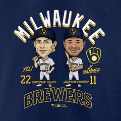 Jackson Chourio & Christian Yelich Milwaukee Brewers Player Duo T-Shirt - Navy - MLB on Sale