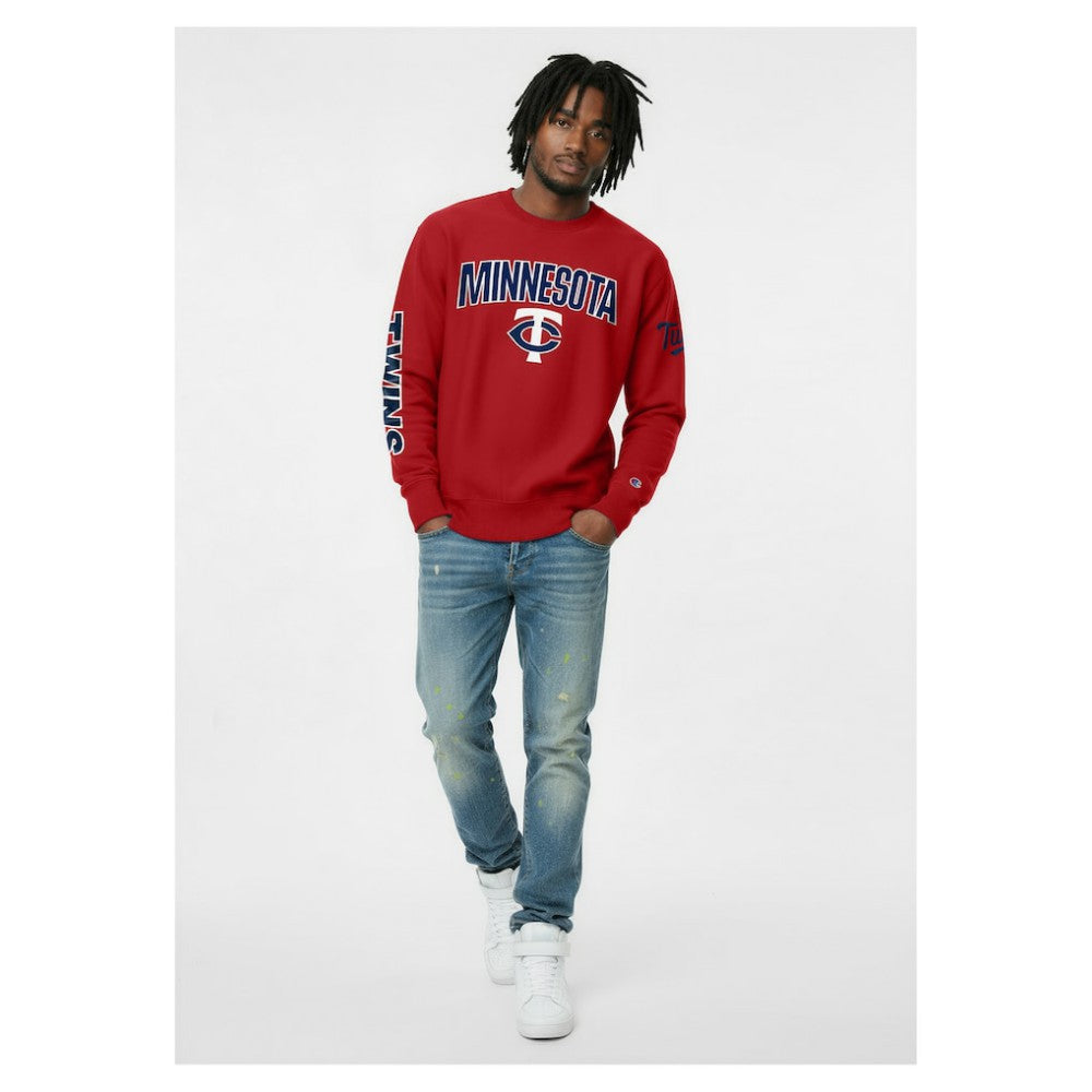 Minnesota Twins Champion Reverse Weave Chenille Sweatshirt - Red - MLB Lifestyle