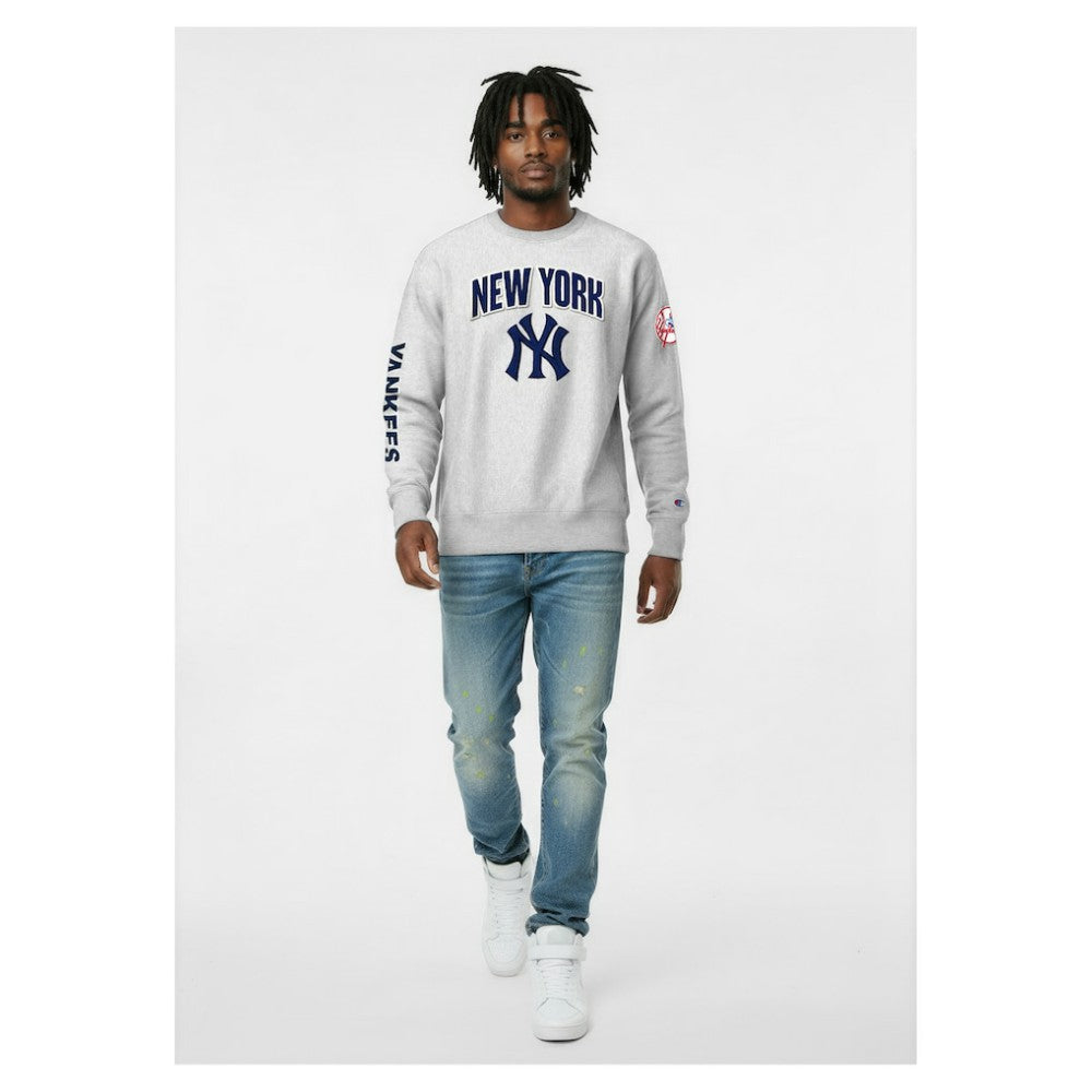 New York Yankees Champion Reverse Weave Chenille Sweatshirt - Gray - MLB on Sale