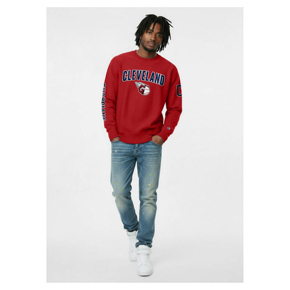 Cleveland Guardians Champion Reverse Weave Chenille Sweatshirt - Red - MLB Discount