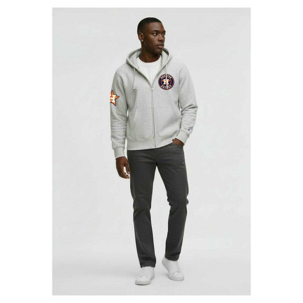 Houston Astros Champion Reverse Weave Chenille Full-Zip Hoodie - Gray - MLB Lifestyle