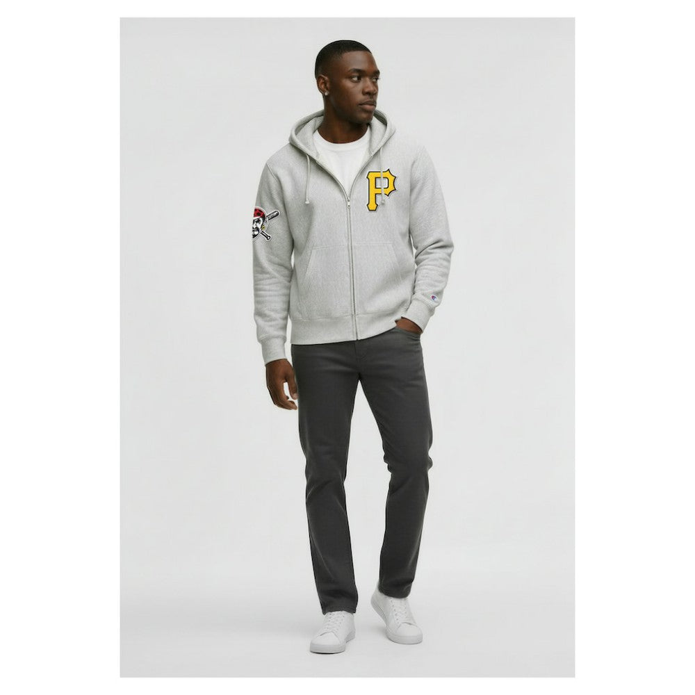Pittsburgh Pirates Champion Reverse Weave Chenille Full-Zip Hoodie - Heather Gray - MLB Sale
