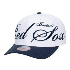 Boston Red Sox Mitchell & Ness Unisex XL Script Pro Crown Snapback Hat - White/Navy - Mitchell & Ness Discount