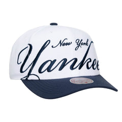 New York Yankees Mitchell & Ness Unisex XL Script Pro Crown Adjustable Hat - White/Navy - Mitchell & Ness Discount