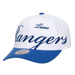 Texas Rangers Mitchell & Ness Unisex XL Script Pro Crown Adjustable Hat - White/Royal - Mitchell & Ness Lifestyle