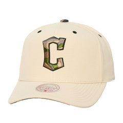 Cleveland Guardians Mitchell & Ness Unisex Camo Logo Pro Crown Snapback Hat - Cream - Mitchell & Ness Discount