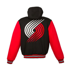 Portland Trail Blazers JH Design Youth Reversible Fleece Full-Zip Varsity Hoodie Black