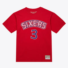Allen Iverson Philadelphia 76ers Unisex Hardwood Classics Name & Number T-Shirt Red | Mitchell & Ness for sale