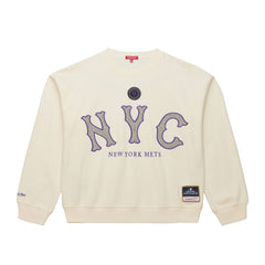 New York Mets Mitchell & Ness Women's Premium Oversized Crewneck Sweatshirt - Cream - Mitchell & Ness Online