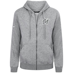 Miami Marlins Levelwear Podium Chenille Logo Full-Zip Hoodie - Heather Gray - MLB Sale