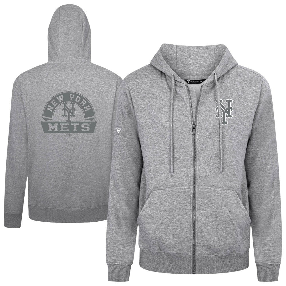 New York Mets Levelwear Podium Banner Arch Full-Zip Hoodie - Heather Gray - MLB Discount