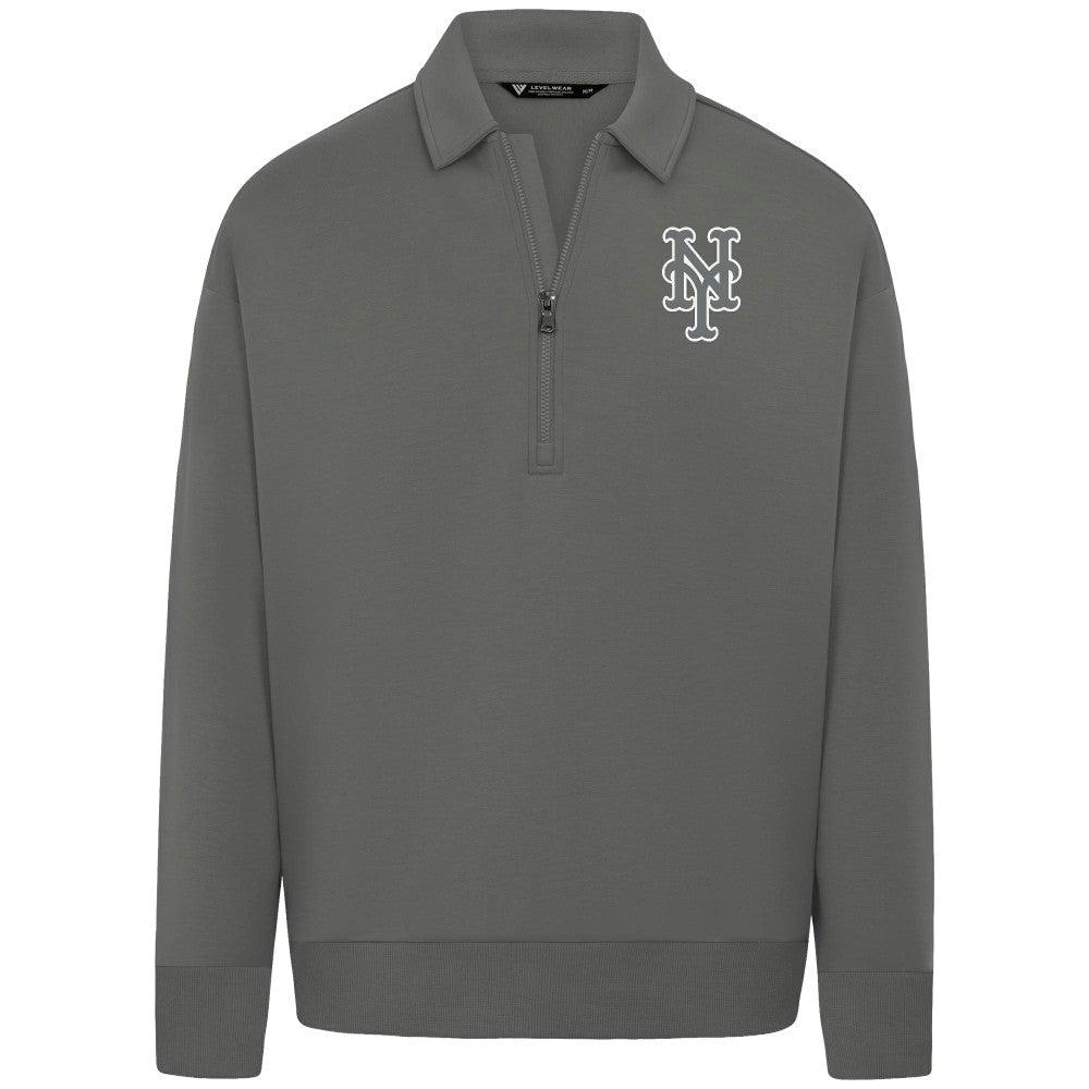 New York Mets Levelwear Luxe Signature Quarter-Zip Chenille Logo Tri-Blend Sweatshirt - Gray - MLB Lifestyle