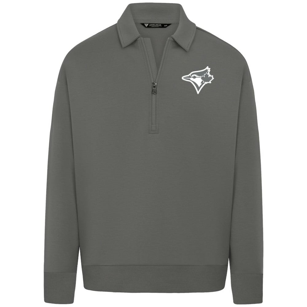 Toronto Blue Jays Levelwear Luxe Signature Quarter-Zip Chenille Logo Tri-Blend Sweatshirt - Gray - MLB Discount